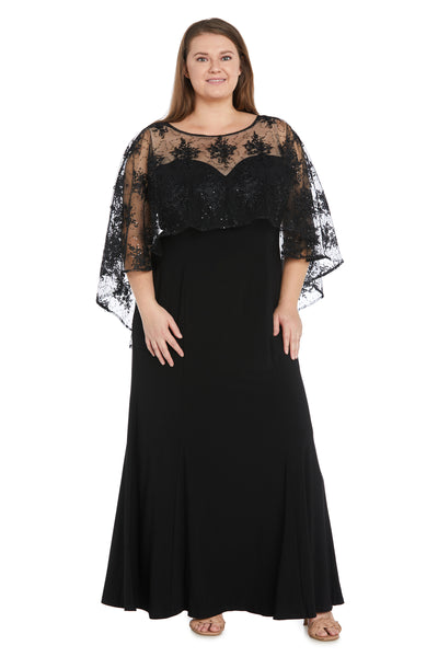 Long Dress with Sheer Illusion Embellished Capelet - Plus