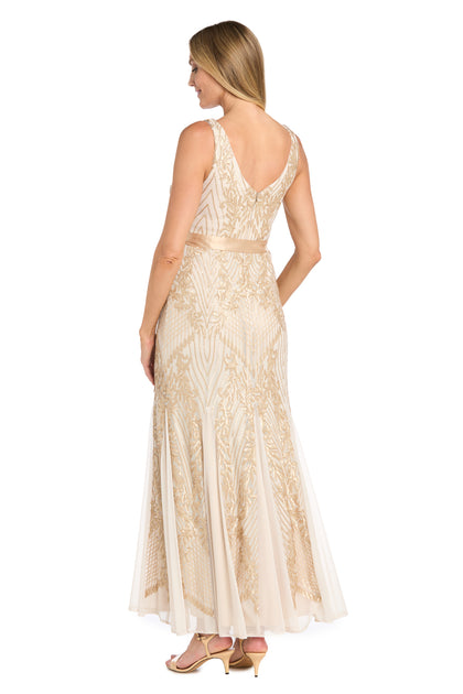R & M Richards Women's Sequin Godet Gown - Ivory/Gold