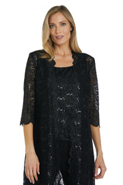 Donna Metallic Lace Tank Top and Pant Set with Sheer Lace Jacket - Petite