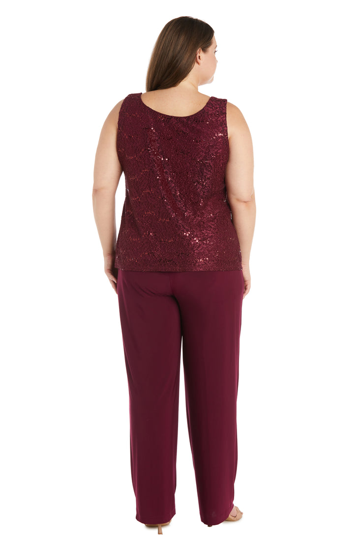 Donna Metallic Lace Tank Top and Pant Set with Sheer Lace Jacket - Plus