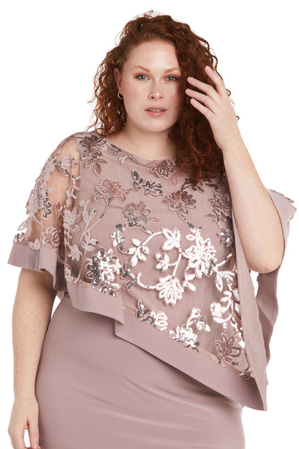 One Piece Sequin Lace Poncho over Sheath Dress - Plus – R&M Richards