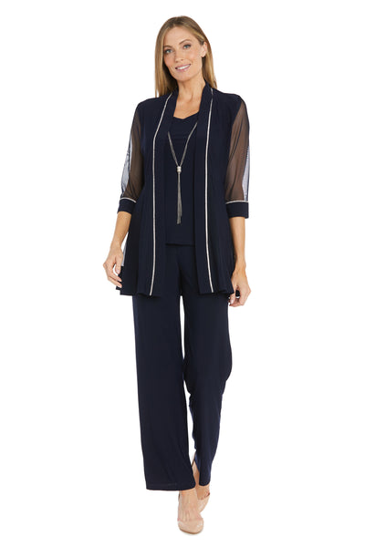 Pantsuit with Illusion Sleeves and Rhinestone Trim