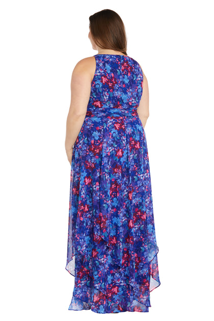 Long Printed Chiffon Dress with a Halter Keyhole - Plus