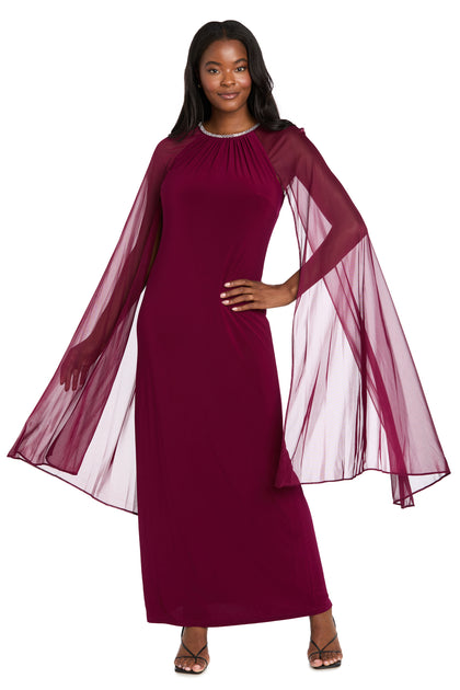 Long Ity Dress With Rhinestone Neck Detailing and Long Back Caplet