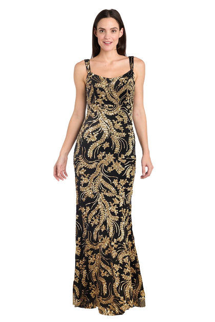 R & M Richards Women's Sleeveless Square Neck Gown - Black/Gold