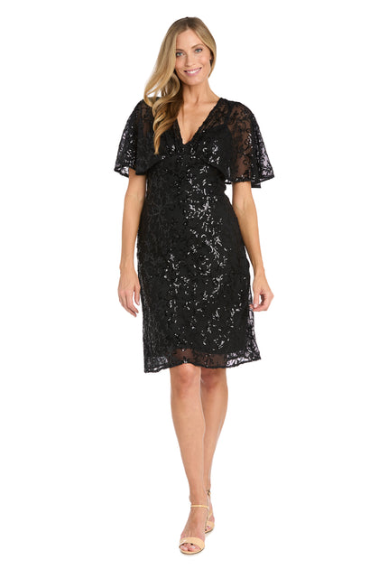 R & M Richards Women's Sequinned Flutter-Sleeve Cocktail Dress - Black