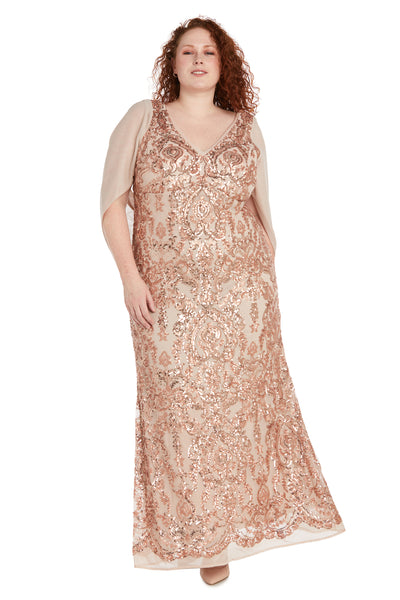 Sequin Gown with Chiffon Wrap Around Cape - Plus