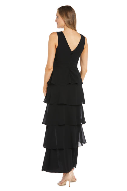 Long Chiffon Dress Featuring a Five Layered Skirt & V-Neck