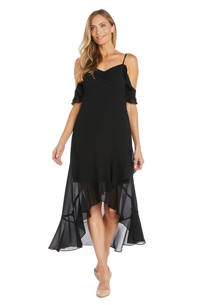 Beautiful Flowy Chiffon Dress with Off The Shoulder Sleeves and a High Low Ruffle Skirt