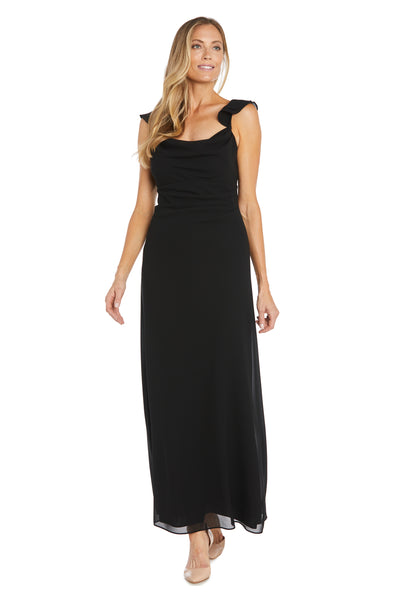 Long Chiffon Dress with a Cowl Neckline and Ruffle Sleeves