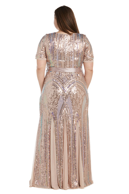 R&M Richards - 7058SC Sequin Short Sleeves Sheer Long Gown – ADASA