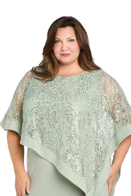Sleeveless Maxi Dress Covered with a Sheer Lace Sequined Poncho - Plus R&M Richards Sleeveless Maxi Dress Covered with a Sheer Lace Sequined Poncho - Plus R&M Richards