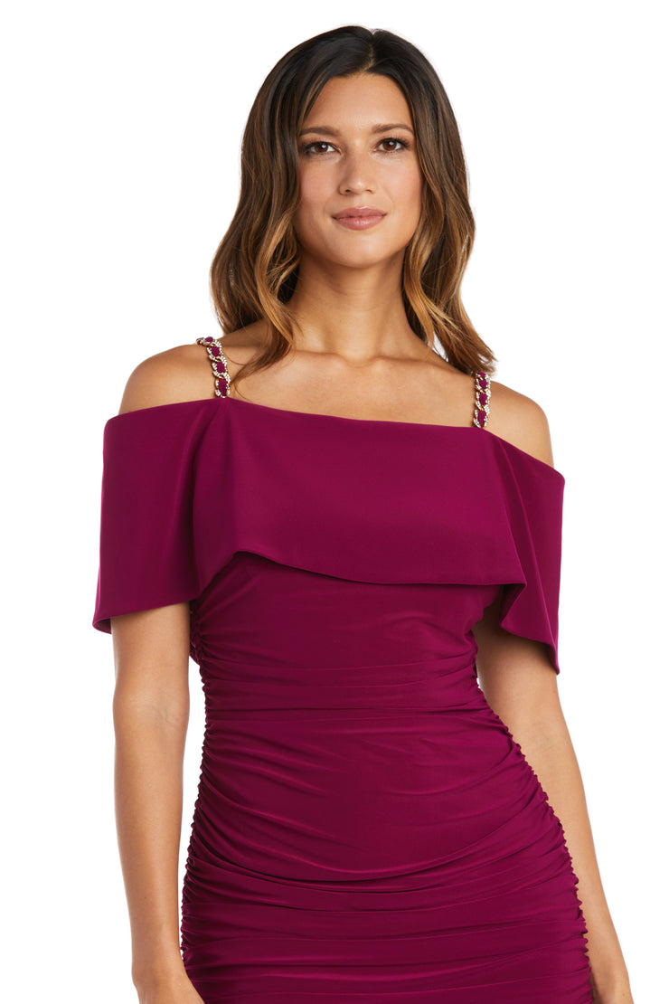 Off the Shoulder Ruched Rhinestone Chain Dress - Petite