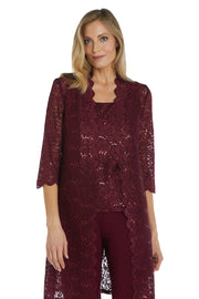 Donna Metallic Lace Tank Top and Pant Set with Sheer Lace Jacket