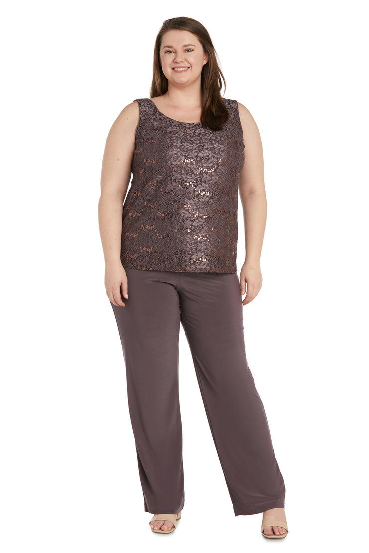 Donna Metallic Lace Tank Top and Pant Set with Sheer Lace Jacket - Plus