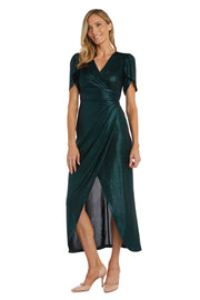 Nightway Long Shimmer V-Neck Wrap Gown - Petite