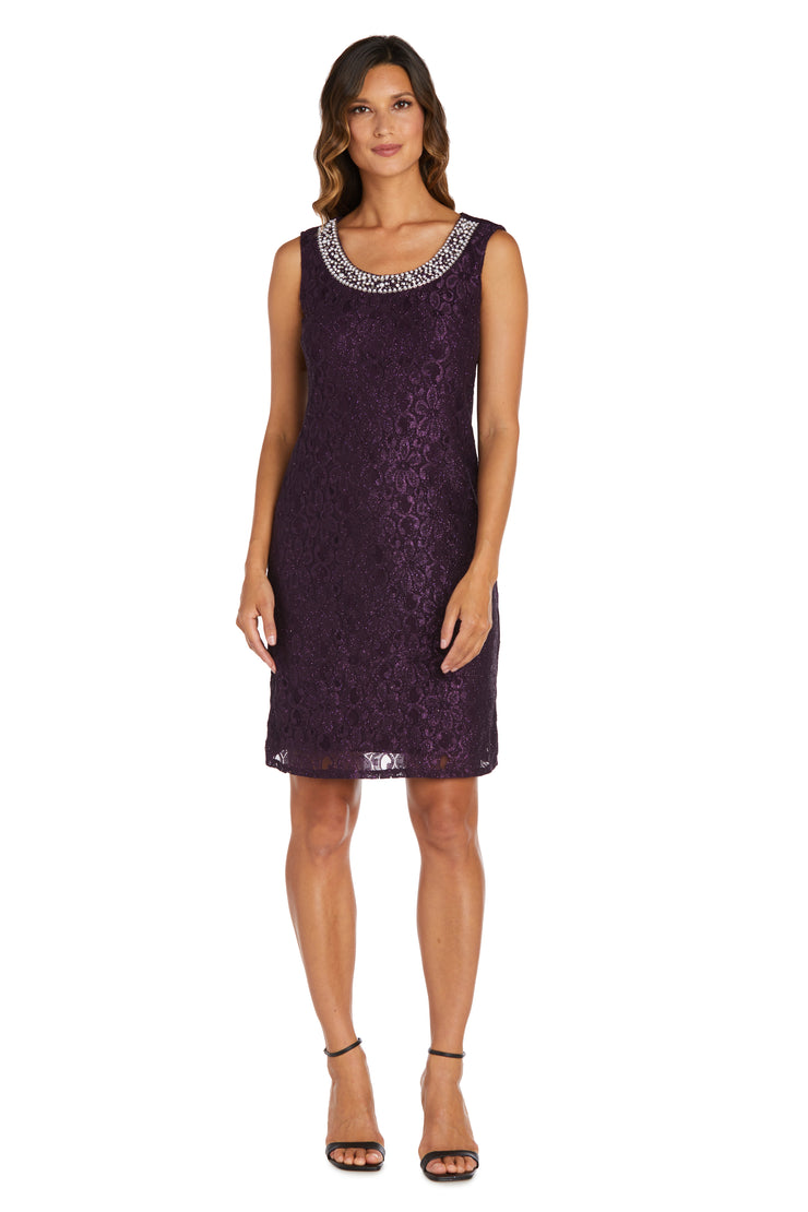 Lace Shift Dress with Pearl Embellishment - Petite