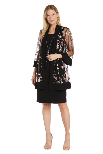 Two Piece Floral Velvet Jacket and Dress Set - Plus