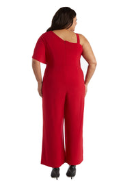 One-Shoulder Flare Jumpsuit with Overlay and Draped Sleeves - Plus