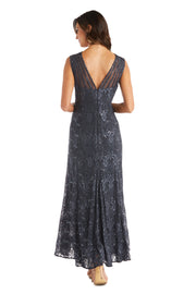 R&M Richards Charcoal Grey Mother of the Bride Formal Sleeveless Evening Gown Sequined Long Lace Dress