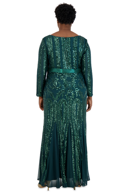 Long Sleeved Sequined Evening Gown - Plus – R&M Richards