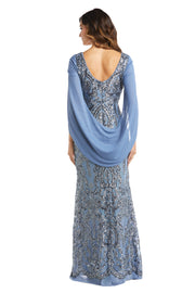 Sequin Gown with Chiffon Wrap Around Cape