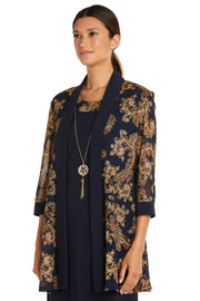 Two-Piece Printed Brocade Jacket and Dress Set
