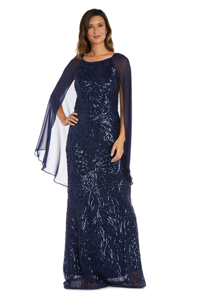Beaded Long Gown With Sheer Cape - Petite