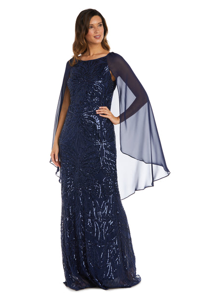 Beaded Long Gown With Sheer Cape