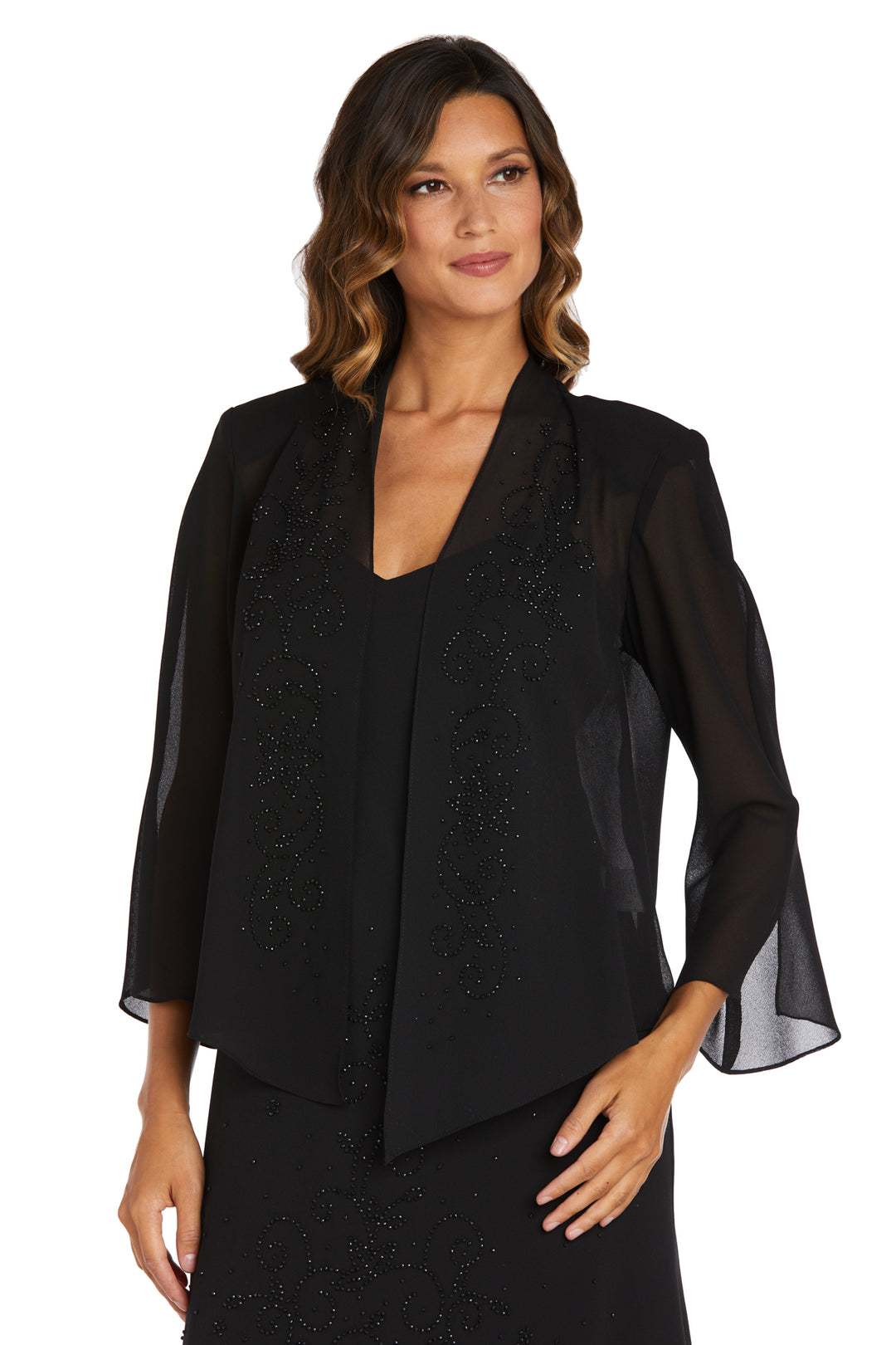 Beaded Slip Chiffon Jacket Dress – Dark Rose / 10 By R&M Richards