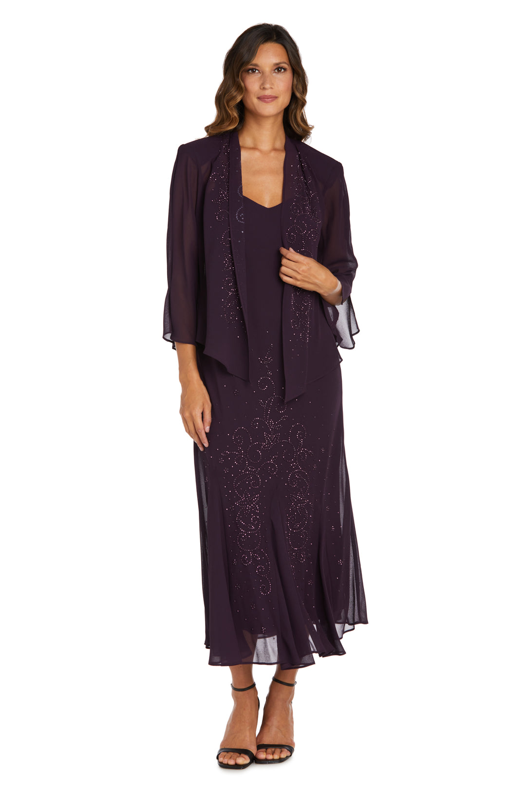 r&m richards women's beaded chiffon jacket dress RM Richards Women's Sheer Beaded Jacket Dress - Blue