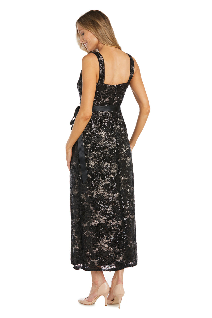 Black Lace Evening Gown With Satin Sash