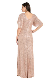 Rose Gold Sequin Gown with Flutter Sleeves