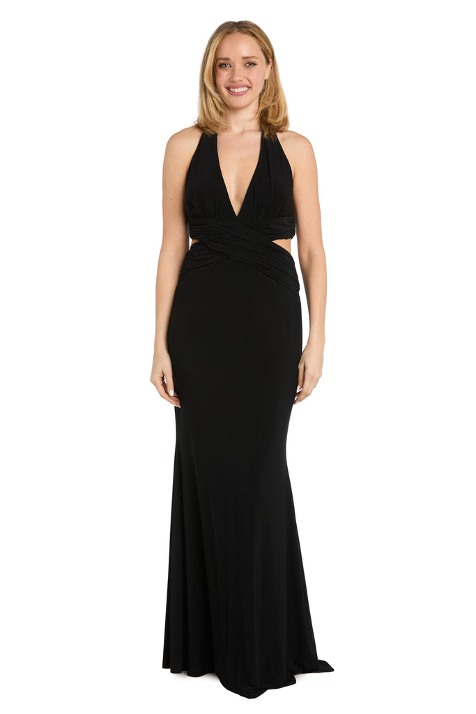 Morgan & Company Juniors' Plunging Cutout-Side Halter Gown - Black