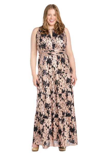 Halter Foil Printed Evening Gown - Plus