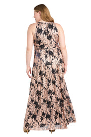 Halter Foil Printed Evening Gown - Plus