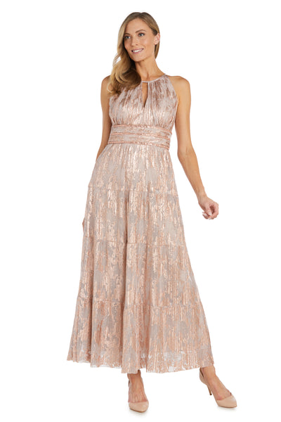 Halter Foil Printed Evening Gown - Petite