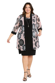 Black & Pink Printed Jacket Dress - Plus