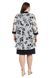 Laced Jacket Dress With Feather Contrast Print - Plus