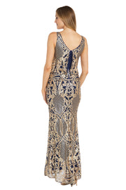 Long Sequined Blouson Dress With Matte Beading