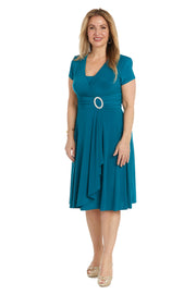 Faux Wrap Dress with Waist Embellishment - Petite