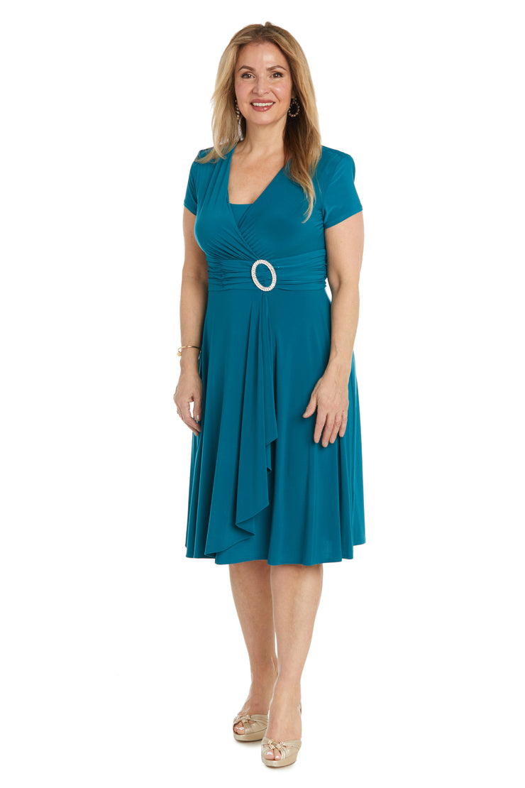 Faux Wrap Dress with Waist Embellishment - Petite