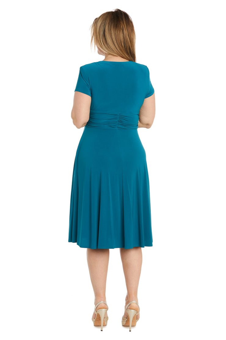 Faux Wrap Dress with Waist Embellishment - Petite