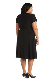 Faux Wrap Dress with Waist Embellishment - Plus