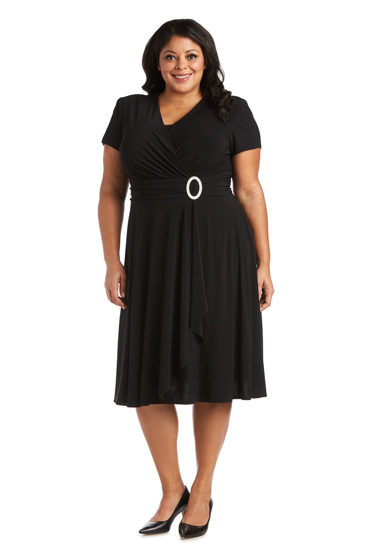 Faux Wrap Dress with Waist Embellishment - Plus