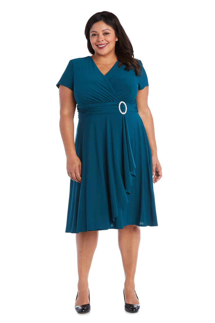 Faux Wrap Dress with Waist Embellishment - Plus