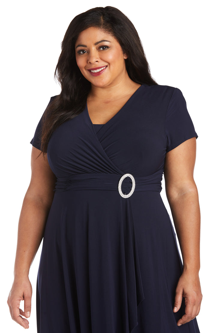 Faux Wrap Dress with Waist Embellishment - Plus