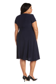 Faux Wrap Dress with Waist Embellishment - Plus