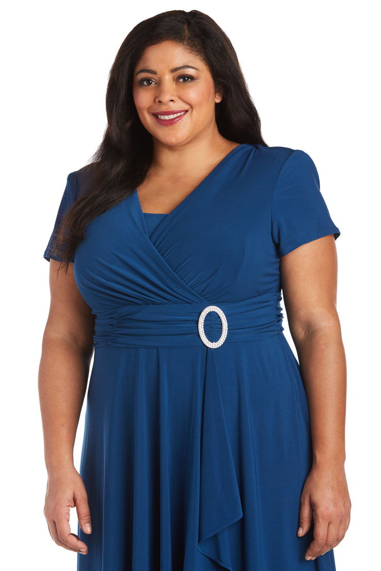 Faux Wrap Dress with Waist Embellishment - Plus