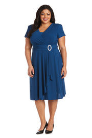 Faux Wrap Dress with Waist Embellishment - Plus